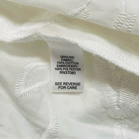 White Floral Embroidered Button Front Blouse with Pearl Accents – 100% Cotton - Picture 9 of 13